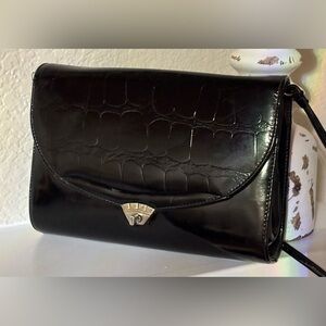 VINTAGE… Elegant Black Crocodile- Style Embossed Crossbody